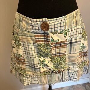 Patchwork Mini Skirt with Button Detail